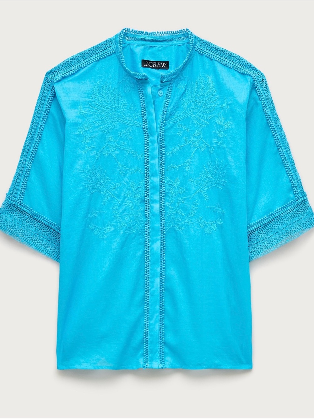 J.Crew NWT Embroidered lace-trim button-up shirt 4 Peacock Feathers Blue Top